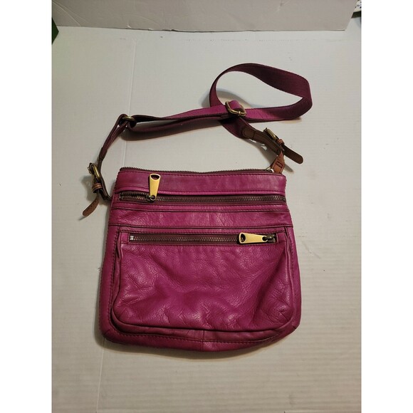 Fossil Pink Fuchsia Explorer Swing Pack Leather Crossbody Shoulder Bag - Picture 2 of 8